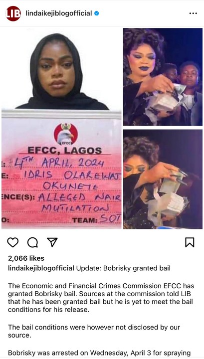 Just In:EFCC Grants Bobrisky Bail, But She’s Yet To Fulfil Conditions